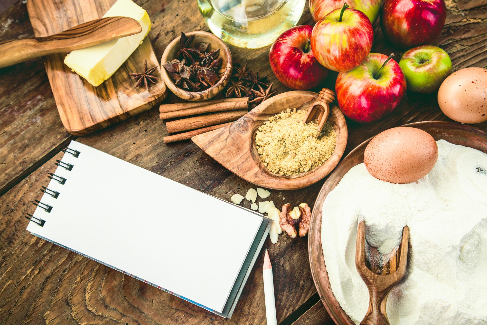 Workshop table with ingredients and notes